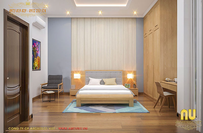 phòng ngủ con mẫu thiết kế nhà 4x14 được trang bị khá đầy đủ tiện nghi thiết kế nhà 4x14