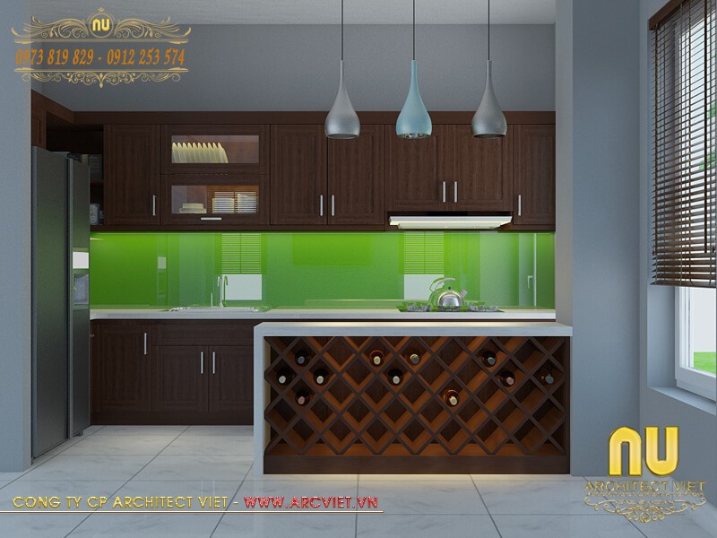 Phòng bếp được thiết kế tối giản thiết kế nhà diện tích 60m2