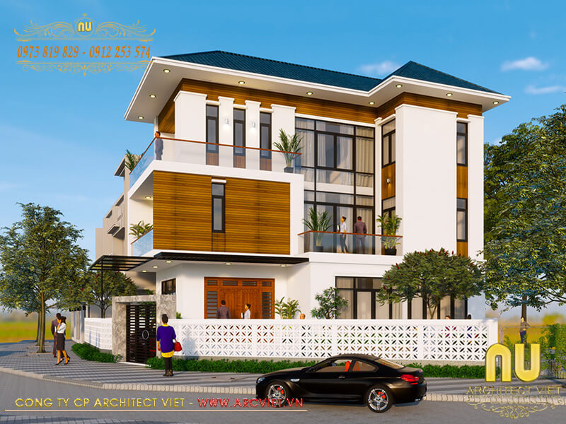 Bao quanh mẫu thiết kế nhà hai mặt tiền 3 tầng đẹp là hệ thống tường rào đẹp mắt thiết kế nhà hai mặt tiền