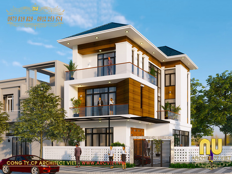 Mẫu thiết kế nhà hai mặt tiền 3 tầng mái thái 140m2 thiết kế nhà hai mặt tiền