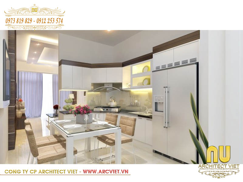 Phòng bếp + ăn mẫu thiết kế nhà ngang 4m dài 10m 3 tầng 1 lửng 40m2 thiết kế nhà ngang 4m dài 10m