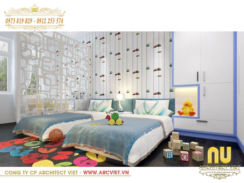 Phòng ngủ các con trong mẫu thiết kế nhà ngang 4m dài 10m 3 tầng 1 lửng 40m2 thiết kế nhà ngang 4m dài 10m