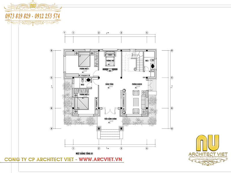 Bản vẽ mặt bằng tầng 1 thiết kế nhà vuông 9x9 2 tầng 80m2 thiết kế nhà vuông 9x9