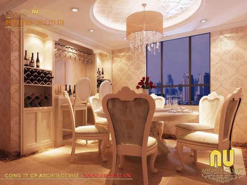 Xây nhà kiểu pháp 3 tầng tân cổ điển - không gian bếp ăn xây nhà kiểu pháp