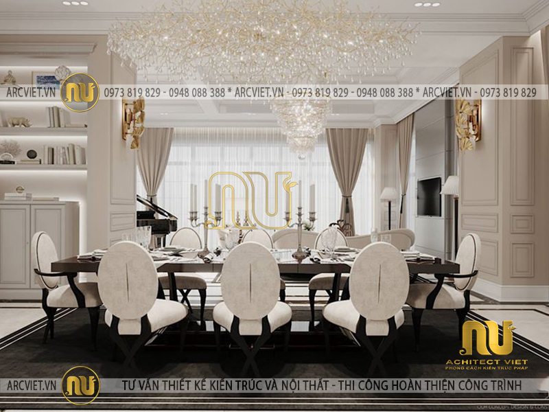 Nội thất phòng ăn trong mẫu nhà phố kiểu Pháp mẫu nhà phố kiểu Pháp