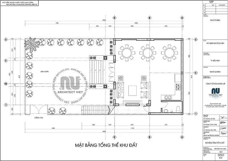 Mặt bằng tổng thể khu đất 8,7x18m xây nhà ở kết hợp nhà thờ của gia đình chị Bình