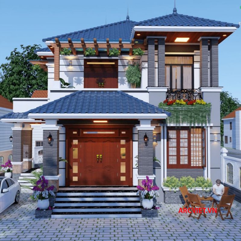 Mẫu thiết kế nhà 2 tầng 9x10m đẹp