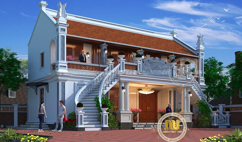 Nhà thờ 3 gian kết hợp ở 5 ngủ xây 2 tầng có 2 cầu thang của gia đình anh Nguyên ở Nam Định