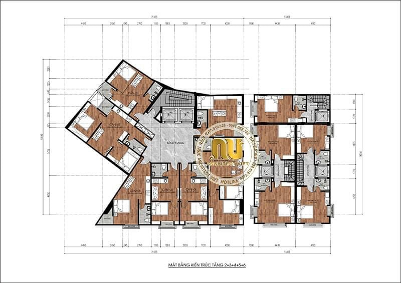 Mặt bằng tòa nhà chung cư mini được phân chia công năng các phòng tiện nghi đảm bảo tính riêng tư cho khách thuê 
