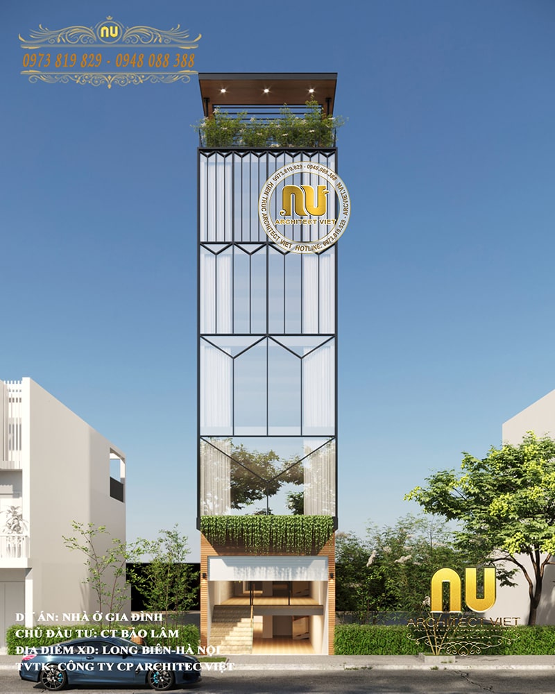 Mặt tiền nhà ống 5x20 5 tầng hiện đại