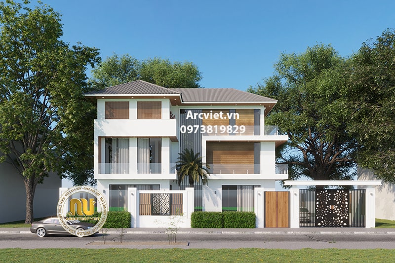 Ngôi biệt thự 3 tầng có mặt tiền 10m thiết kế cửa kính và ban công mở rộng tối đa tầm nhìn ra bên ngoài