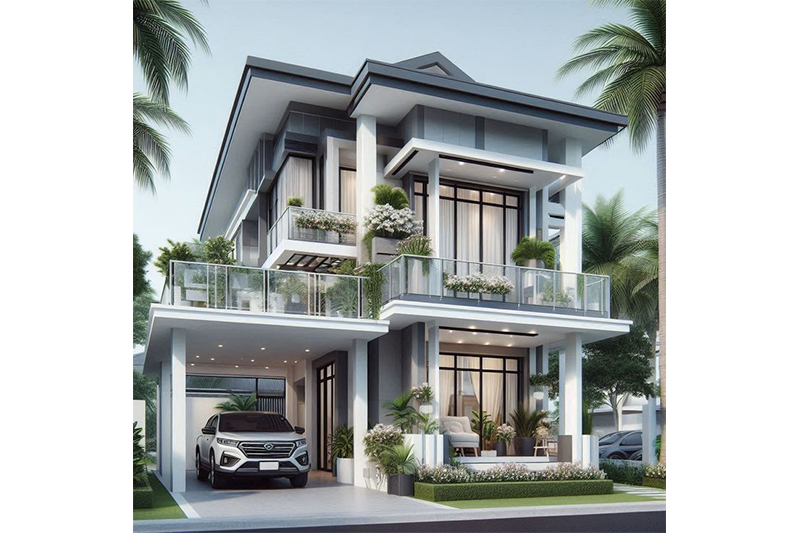 Mẫu nhà 2 tầng mái Nhật 100m2