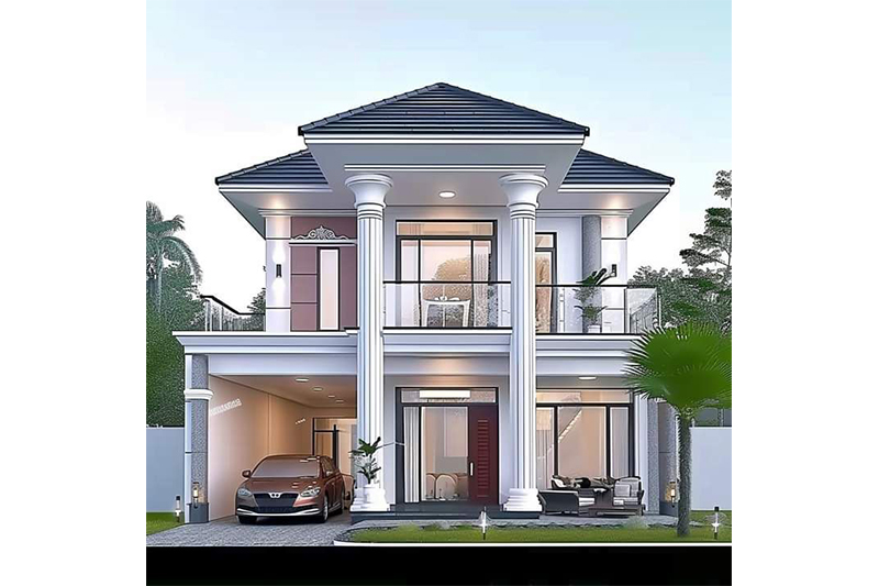 Mẫu nhà 2 tầng mái Nhật 100m2