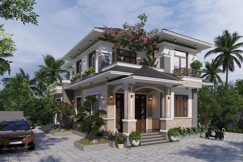 Mẫu nhà 2 tầng mái Nhật 100m2