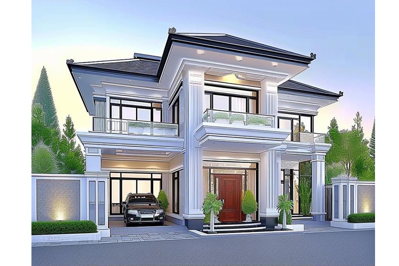 Mẫu nhà 2 tầng mái Nhật 100m2