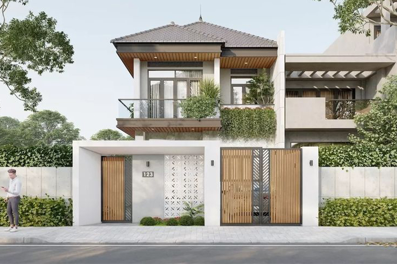 Mẫu nhà 2 tầng mái Nhật 100m2