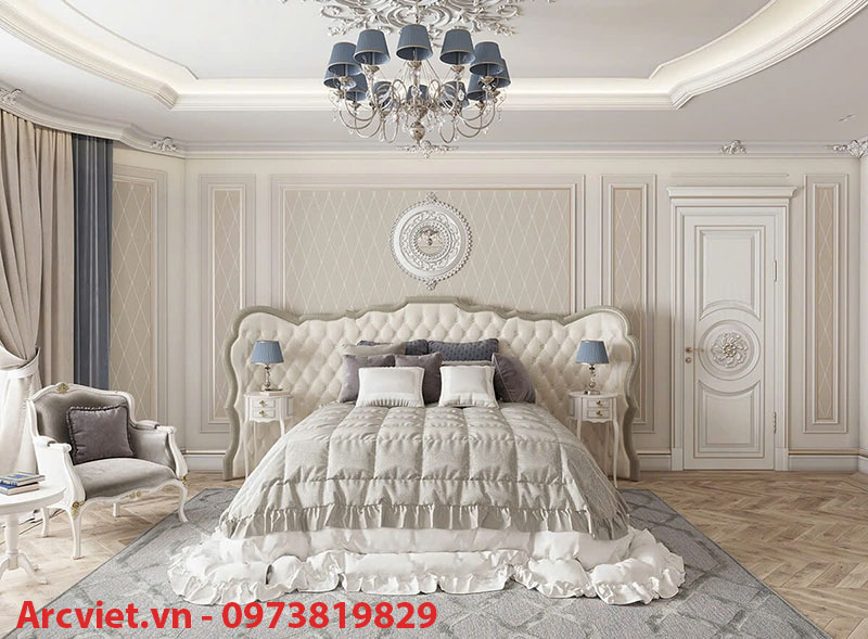 Nội thất phòng ngủ master được trang trí sang trọng bắt mắt thể hiện sự quyền lực của gia chủ 