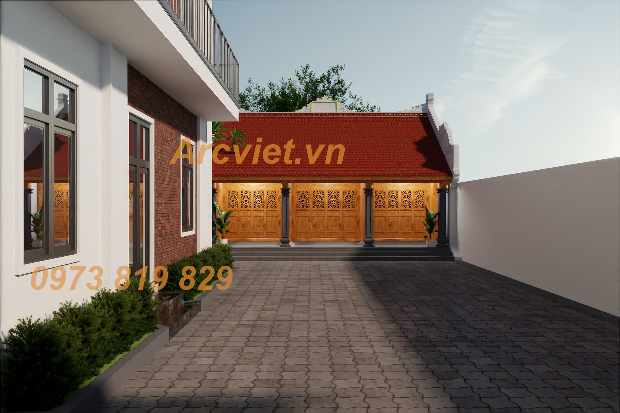 Nhà gỗ 3 gian hiện đại