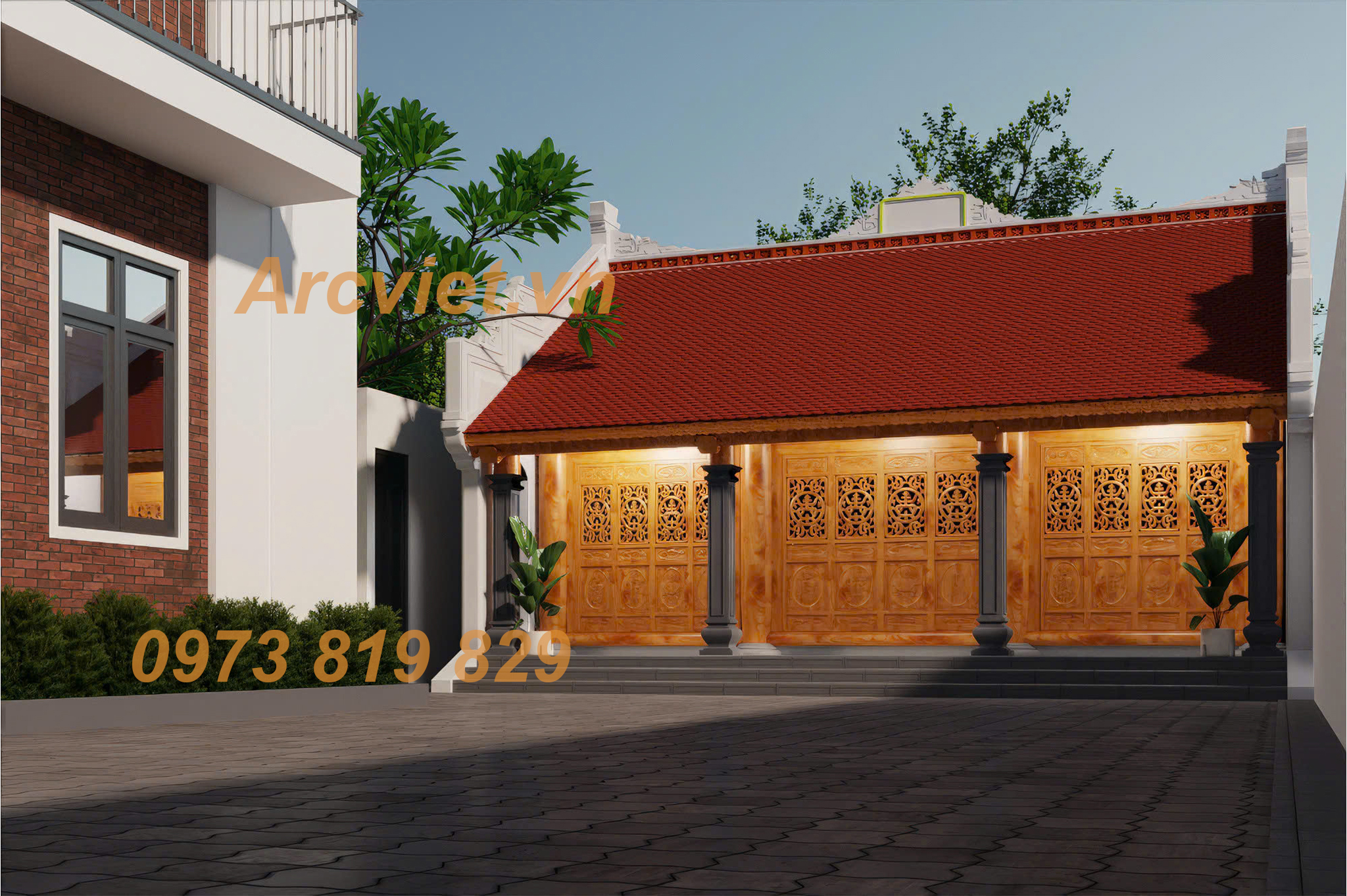 Nhà gỗ 3 gian hiện đại