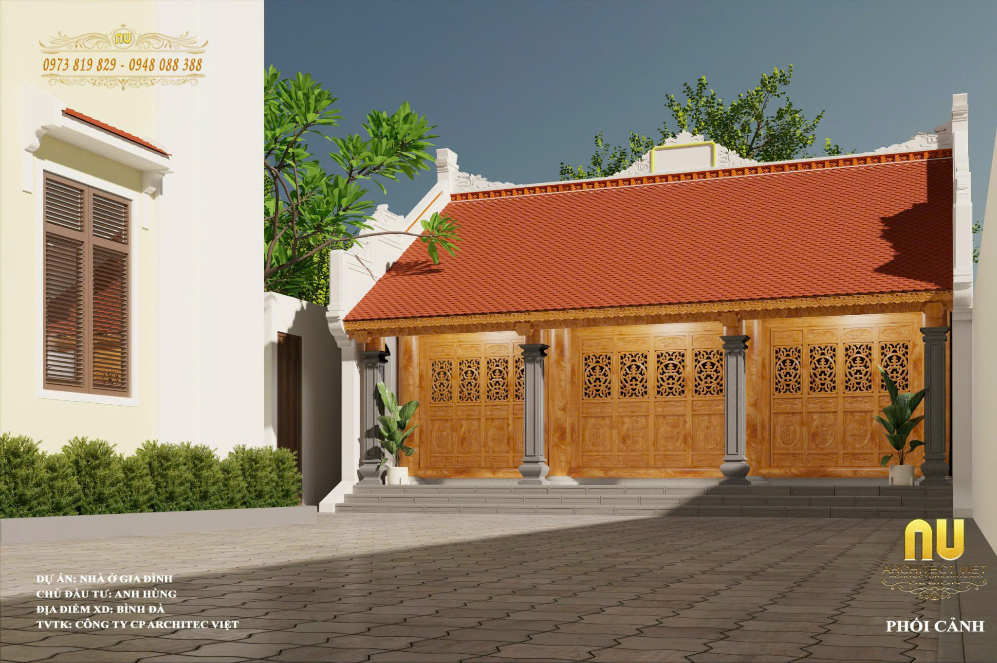 Nhà gỗ 3 gian hiện đại