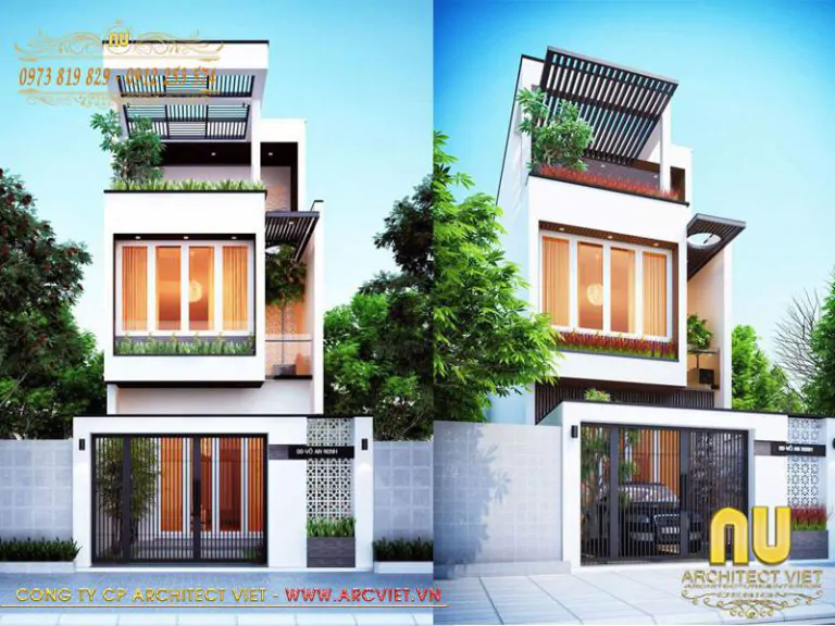 Mẫu Nhà 2 Tầng 1 Tum 5x15m 4 Phòng Ngủ