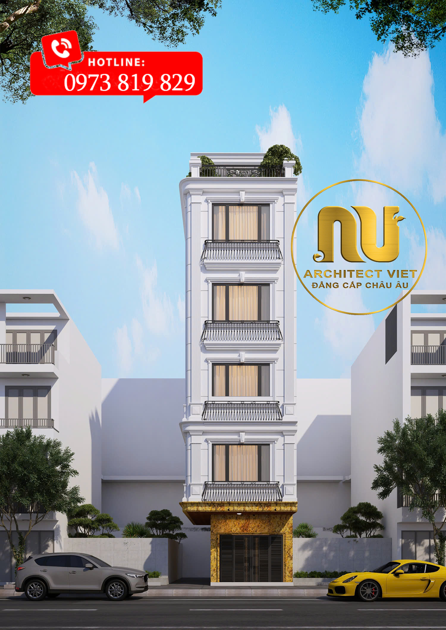 Mẫu Nhà Tân Cổ Điển Mặt Tiền 5m