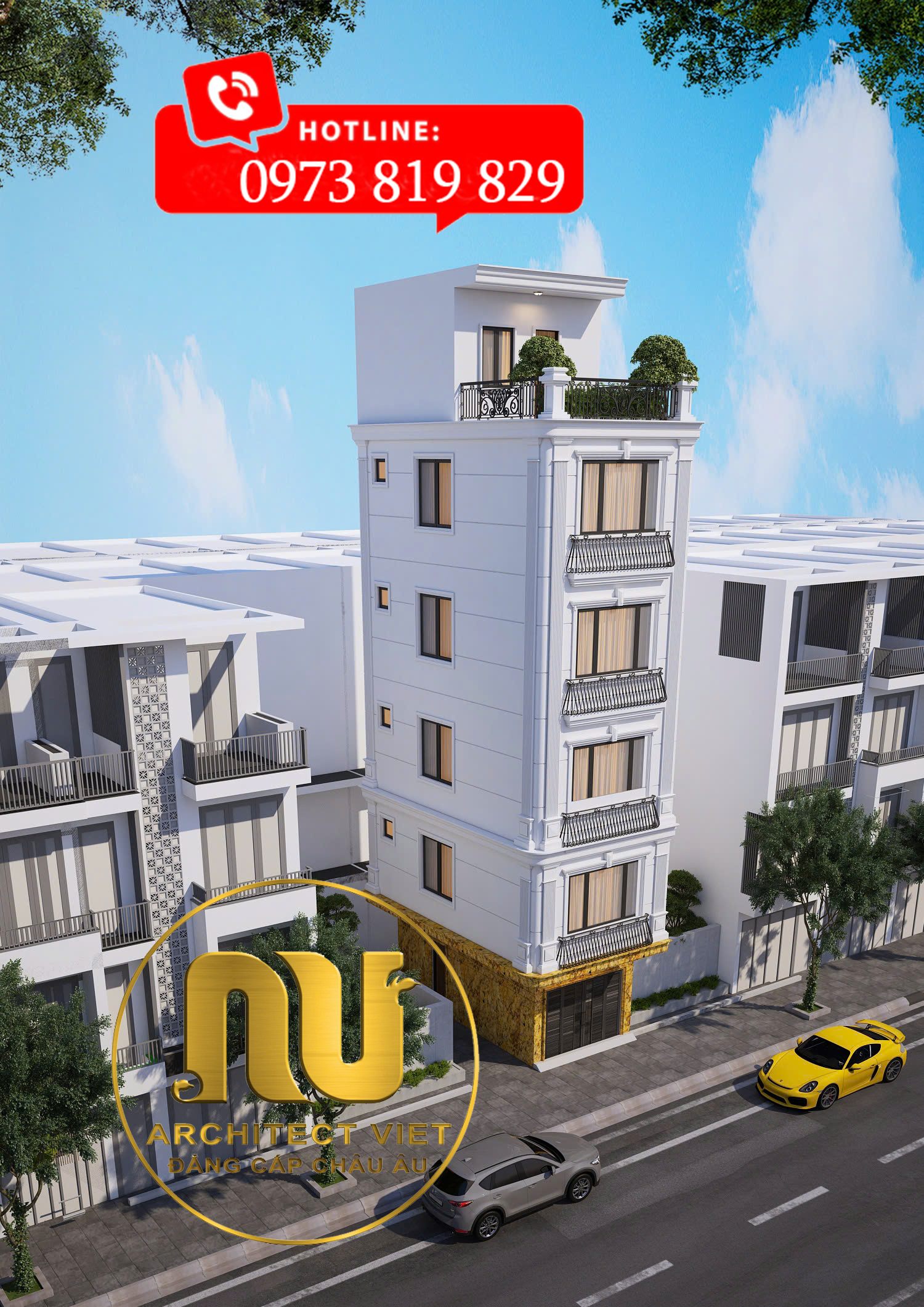 Mẫu Nhà Tân Cổ Điển Mặt Tiền 5m
