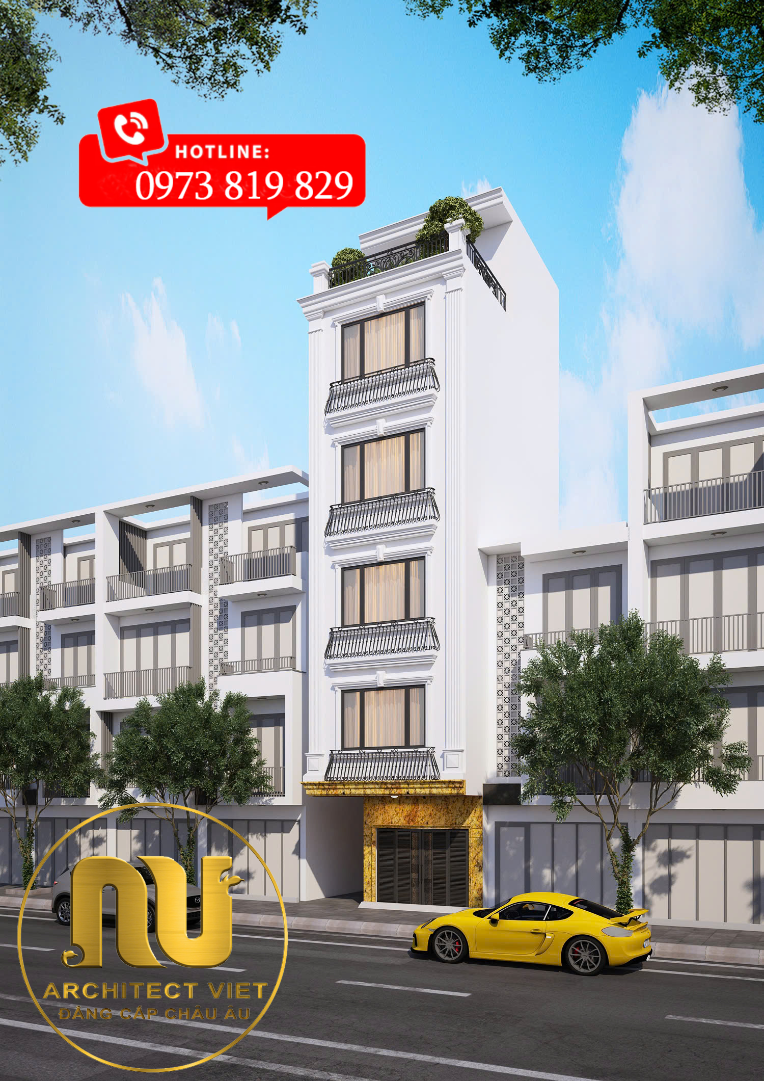 Mẫu Nhà Tân Cổ Điển Mặt Tiền 5m