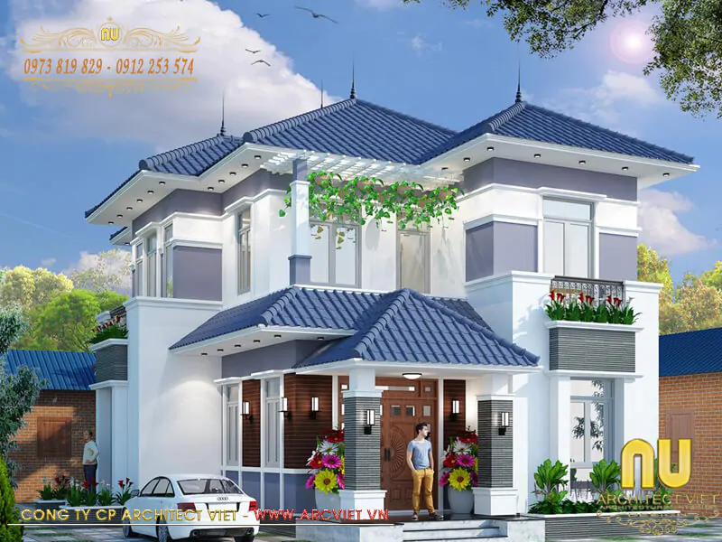 Mẫu Nhà Vuông 2 Tầng Mái Nhật