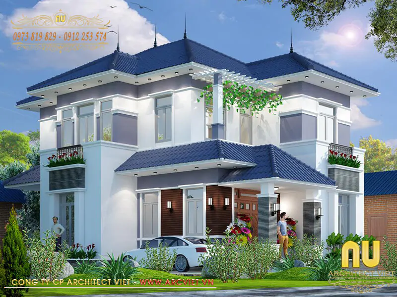 Mẫu Nhà Vuông 2 Tầng Mái Nhật