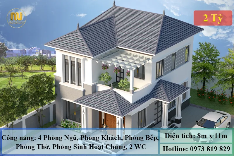 Bản Vẽ Nhà 2 Tầng Mái Nhật 8x12