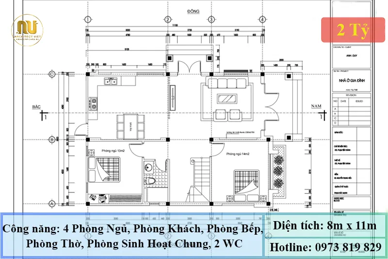 Bản Vẽ Nhà 2 Tầng Mái Nhật 8x12