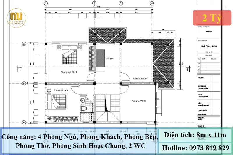 Bản Vẽ Nhà 2 Tầng Mái Nhật 8x12