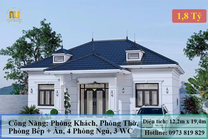 Bản Vẽ Nhà Mái Nhật 1 Tầng 4 Phòng Ngủ