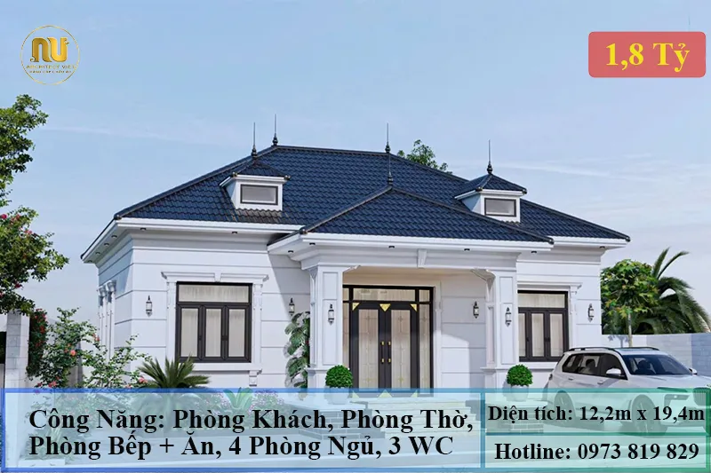 Bản Vẽ Nhà Mái Nhật 1 Tầng 4 Phòng Ngủ