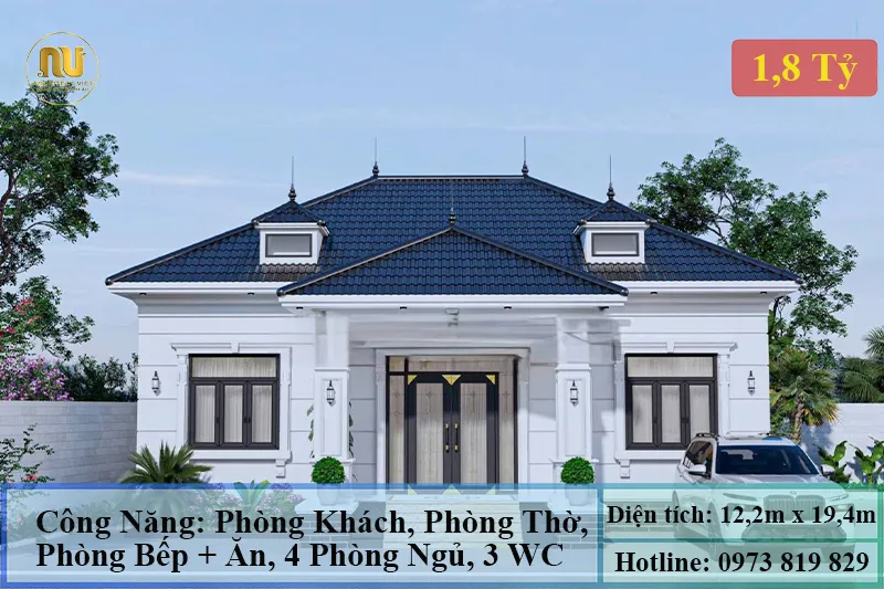 Bản Vẽ Nhà Mái Nhật 1 Tầng 4 Phòng Ngủ
