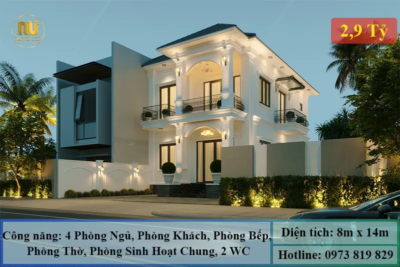 Biệt Thự Tân Cổ Điển 2 Tầng Mái Nhật