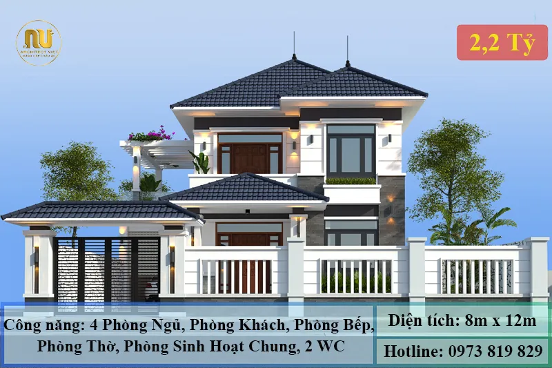 Mẫu Nhà 2 Tầng 4 Phòng Ngủ Hiện Đại