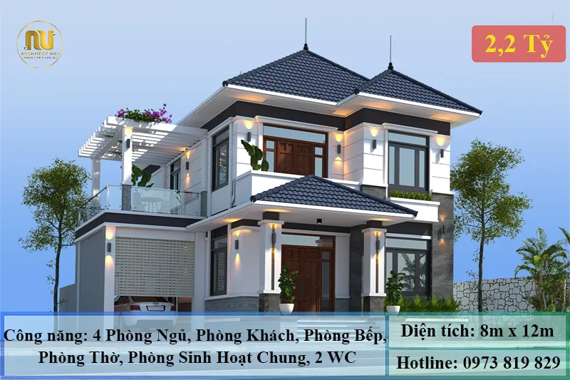 Mẫu Nhà 2 Tầng 4 Phòng Ngủ Hiện Đại