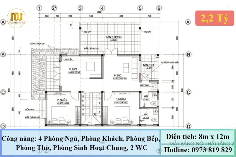 Mẫu Nhà 2 Tầng 4 Phòng Ngủ Hiện Đại