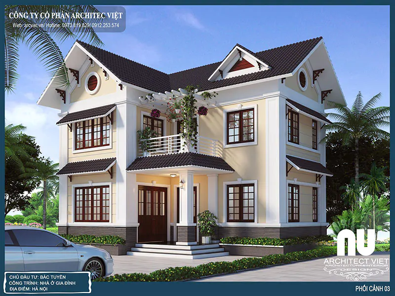 Mẫu Nhà 2 Tầng Chữ L 120m2