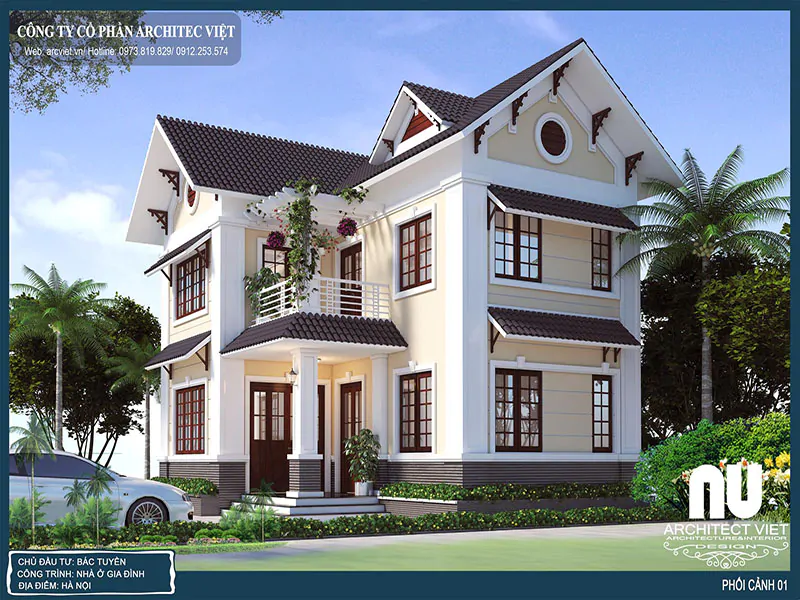 Mẫu Nhà 2 Tầng Chữ L 120m2