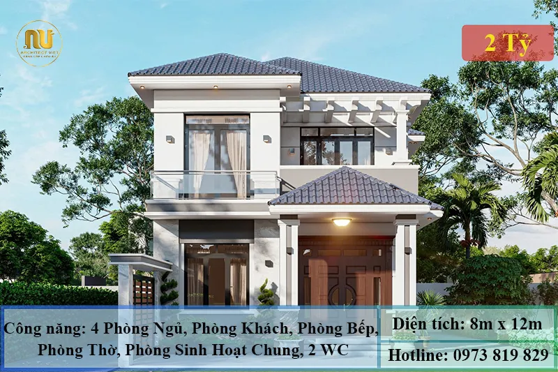 Nhà Mái Nhật 2 Tầng Ngang 8m