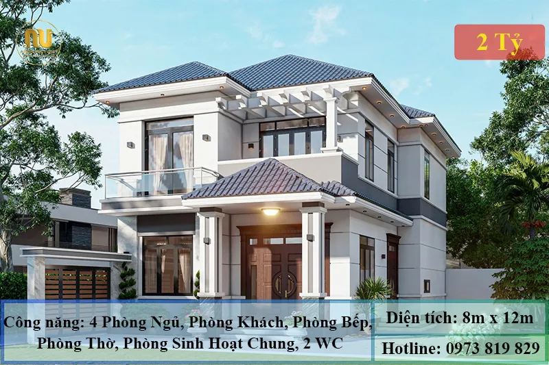 Nhà Mái Nhật 2 Tầng Ngang 8m