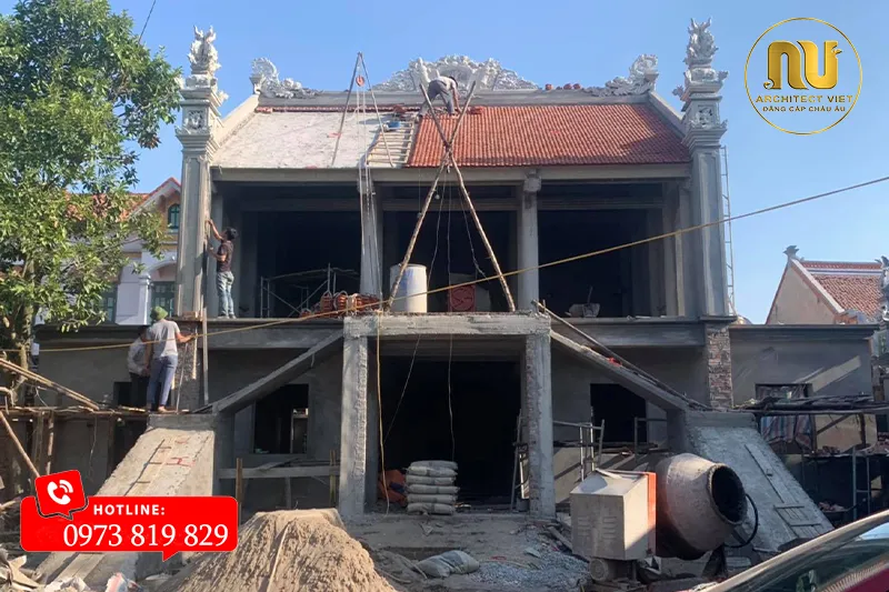 Nhà Thờ Họ Bê Tông Giả Gỗ Kết Hợp Nhà Ở