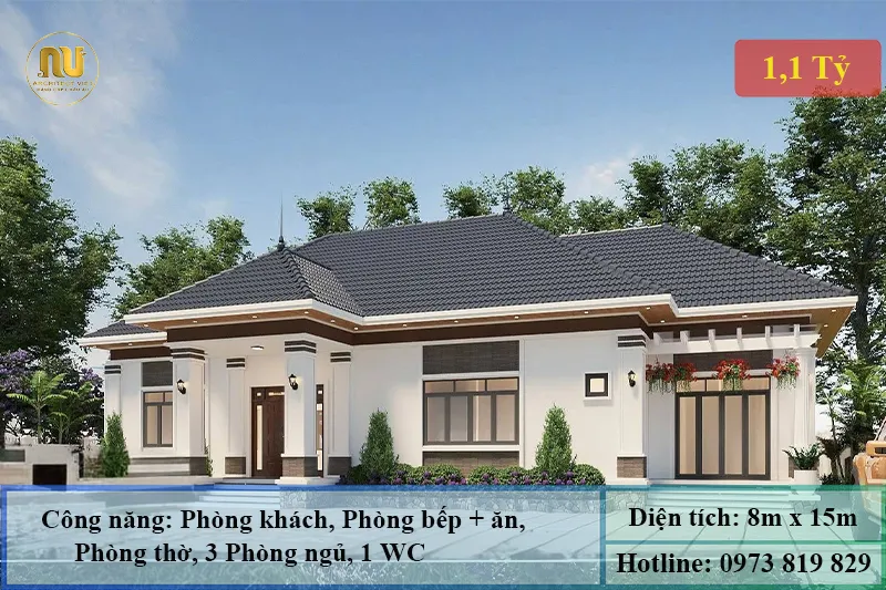 Bản Vẽ Thiết Kế Nhà 1 Tầng 8x15m – Không Gian Sống Hiện Đại