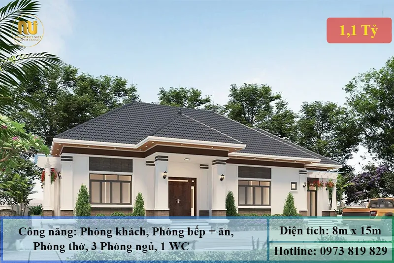 Bản Vẽ Thiết Kế Nhà 1 Tầng 8x15m – Không Gian Sống Hiện Đại