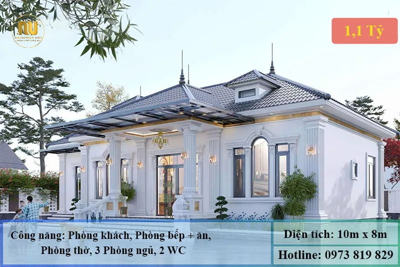 Biệt Thự 1 Tầng Tân Cổ Điển Đẹp