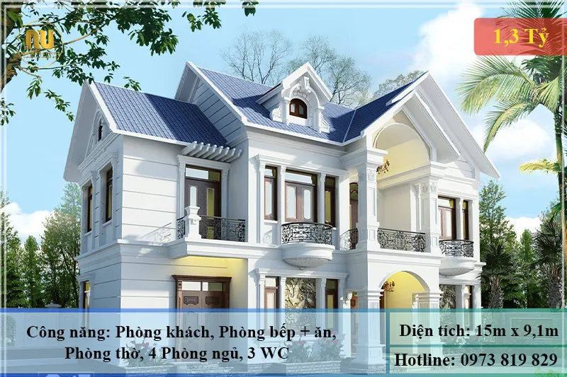 Mẫu Nhà 2 Tầng 9x15m – Thiết Kế Sang Trọng, Hiện Đại