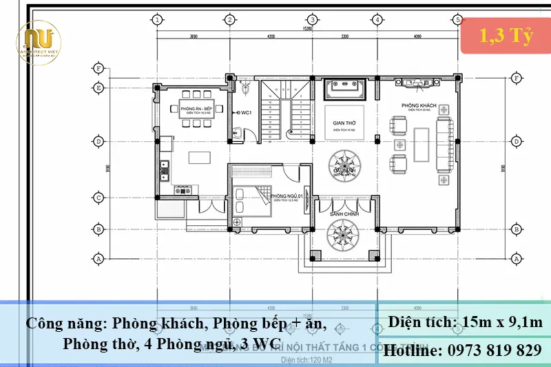 Mẫu Nhà 2 Tầng 9x15m – Thiết Kế Sang Trọng, Hiện Đại